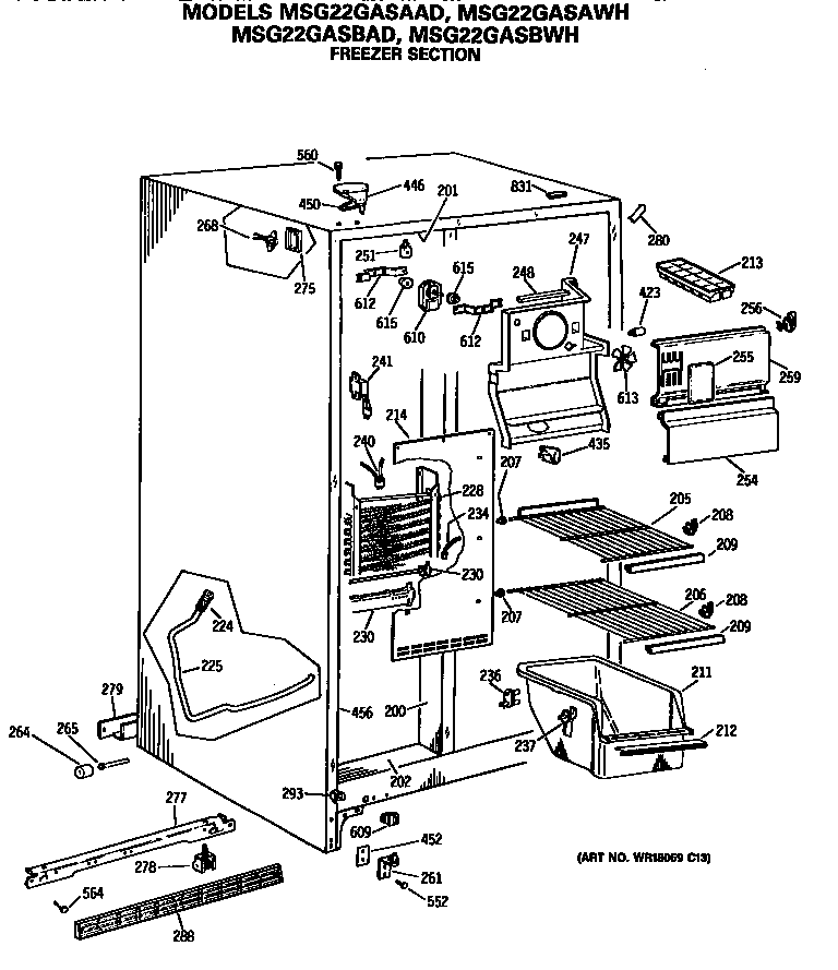 GE MSG22GASBWH freezer section diagram