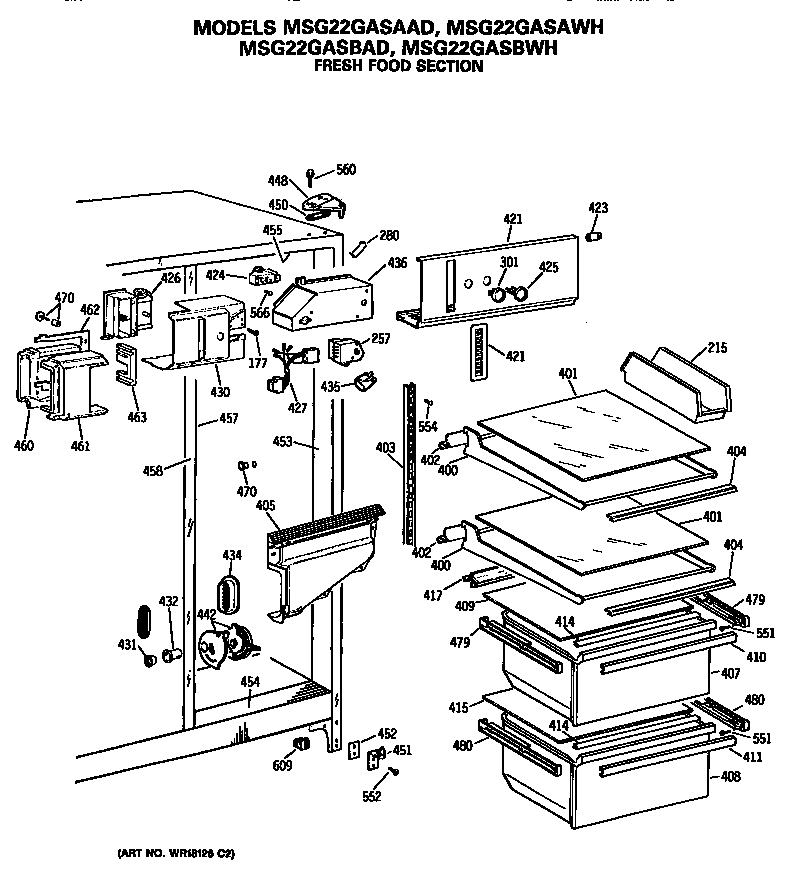 GE MSG22GASBWH fresh food section diagram