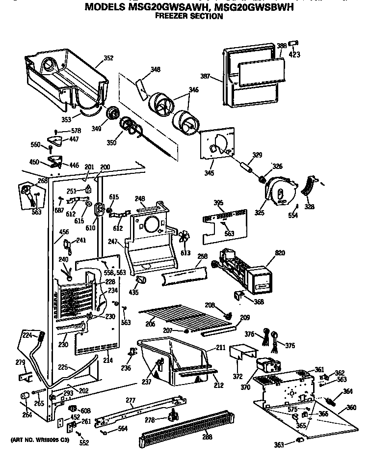 GE MSG20GWSAWH freezer section diagram