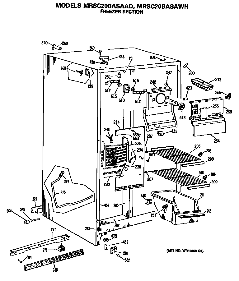 GE MRSC20BASAWH freezer shelves diagram