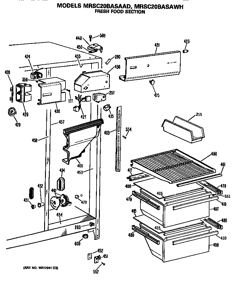 GE MRSC20BASAWH refrigeator shelves diagram