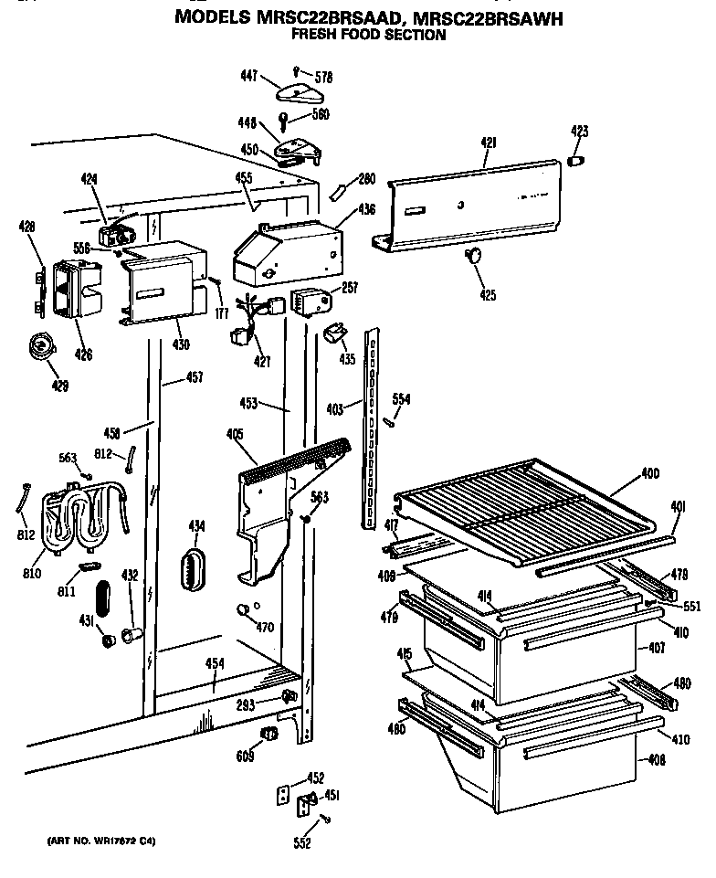 GE MRSC22BRSAWH refrigeator shelves diagram