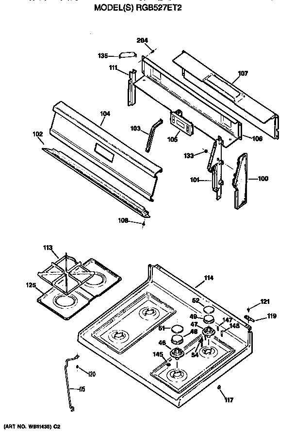 Hotpoint RGB527ET2 cooktop and backsplash diagram