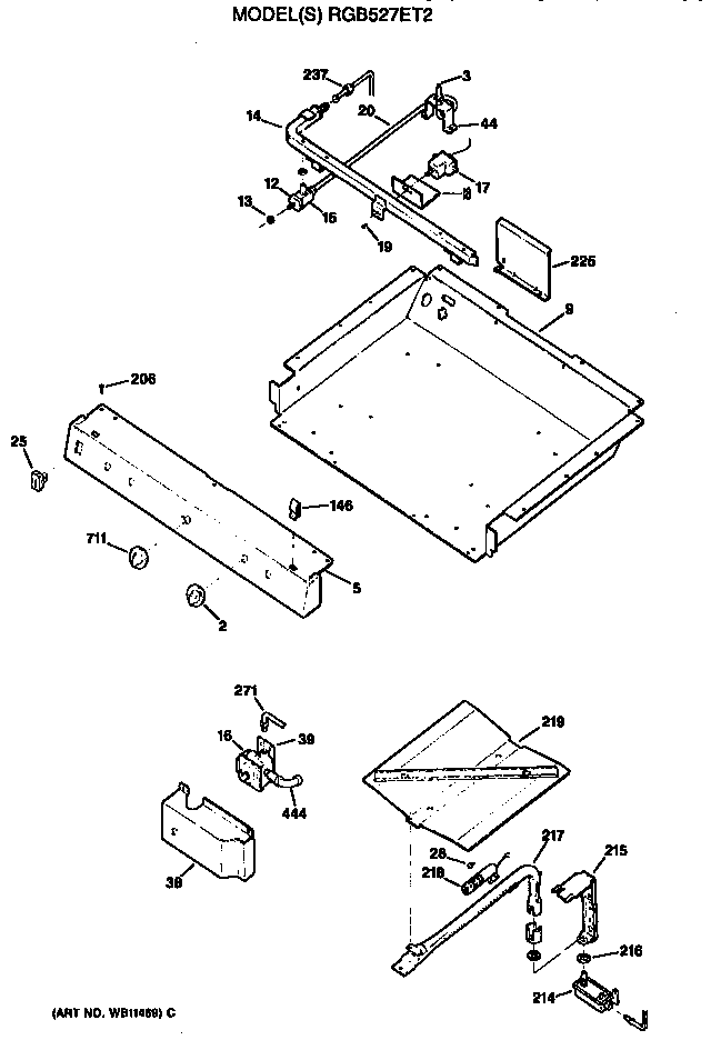 Hotpoint RGB527ET2 burner assembly diagram