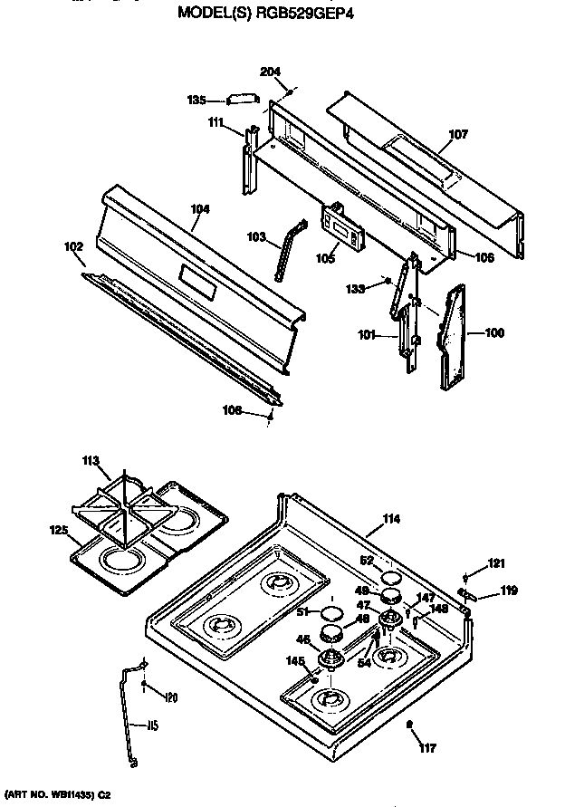 Hotpoint RGB529GEP4 cooktop and backsplash diagram
