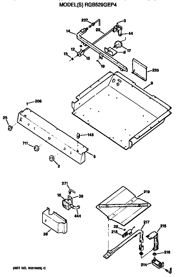 Hotpoint RGB529GEP4 burner assembly diagram