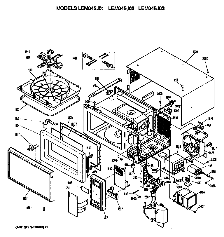 GE LEM045J03 microwave parts diagram