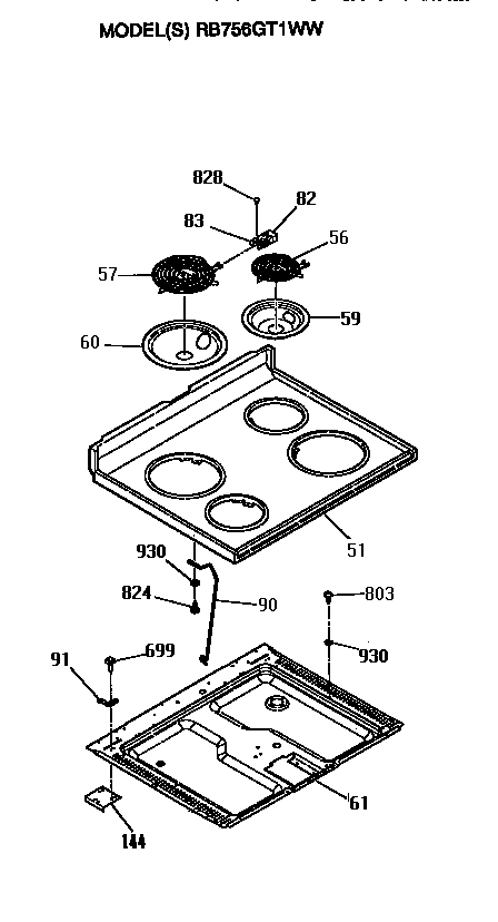 Hotpoint RB756GT1WW cooktop diagram