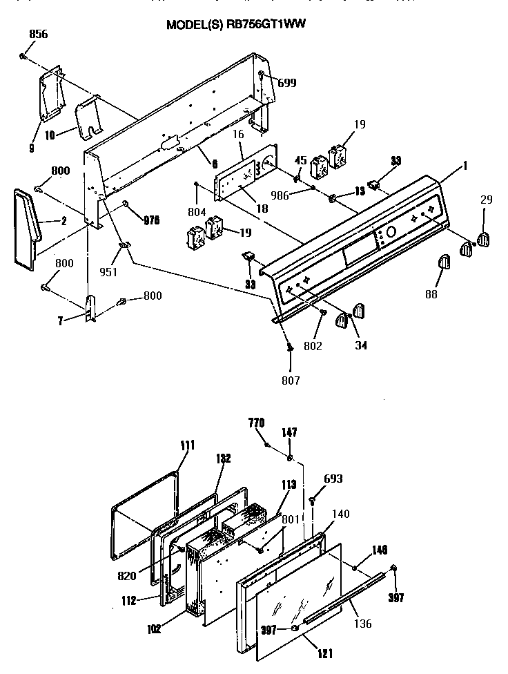 Hotpoint RB756GT1WW door/controls diagram