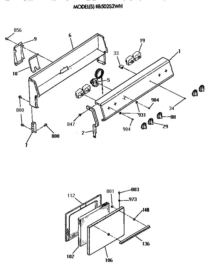 Hotpoint RB502S2WH controls/door diagram