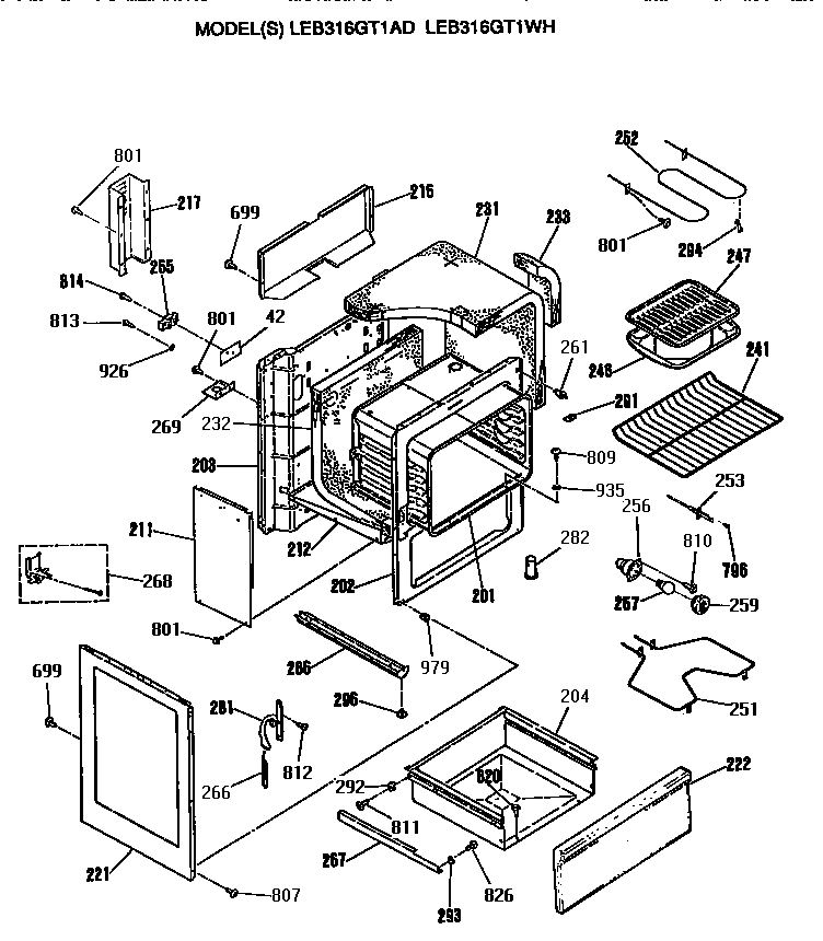 GE LEB316GT1WH main body diagram