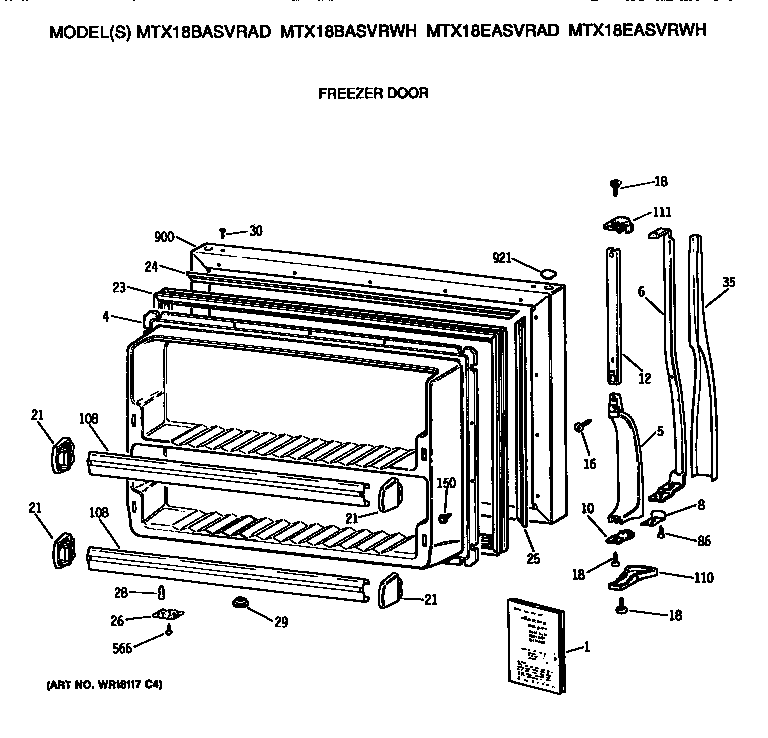 GE MTX18BASVRWH freezer door diagram
