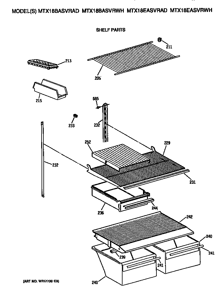 GE MTX18BASVRWH shelfs diagram