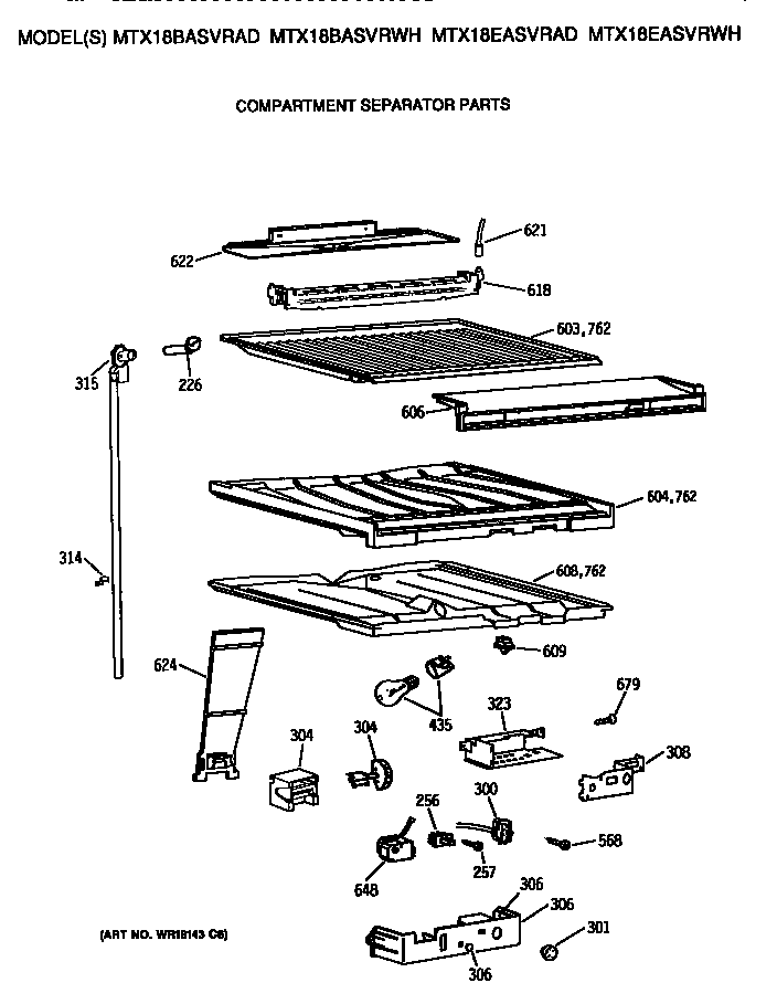 GE MTX18BASVRWH compartment separator diagram