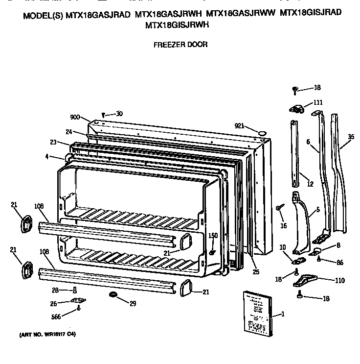 GE MTX18GASJRAD freezer door diagram