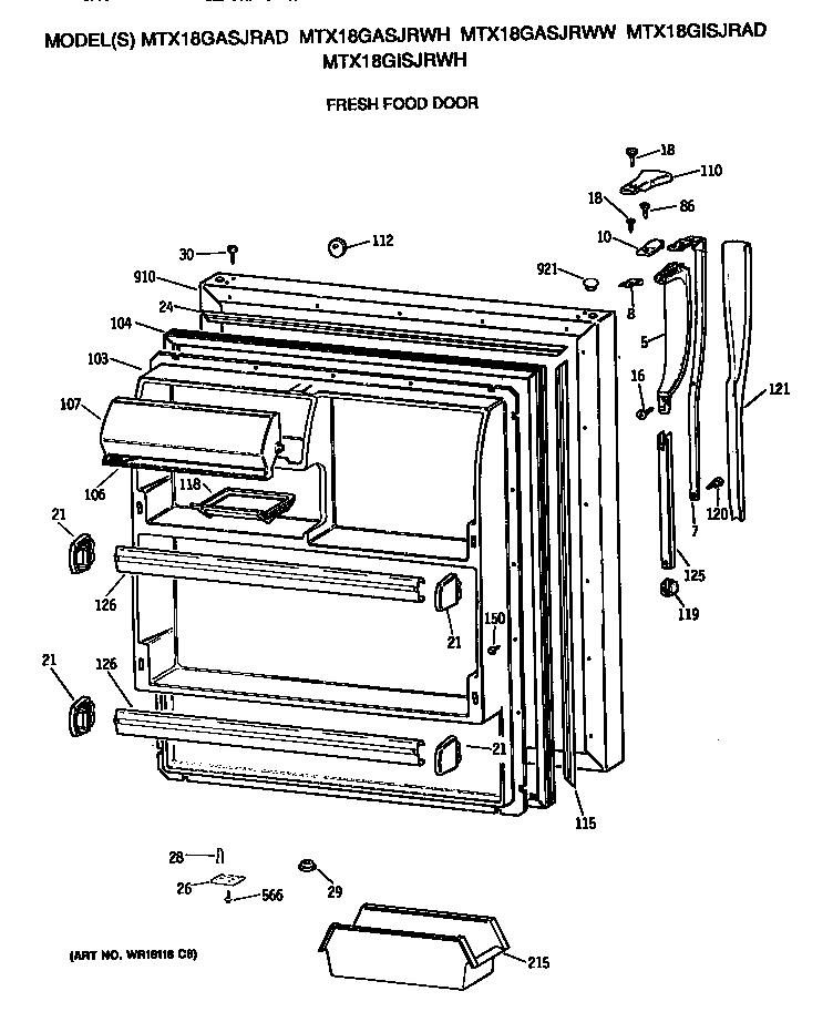GE MTX18GASJRAD fresh food door diagram