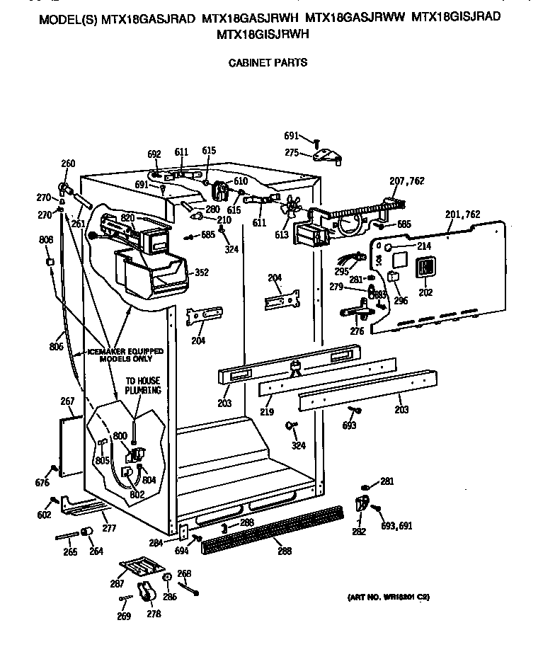 GE MTX18GASJRAD cabinet diagram