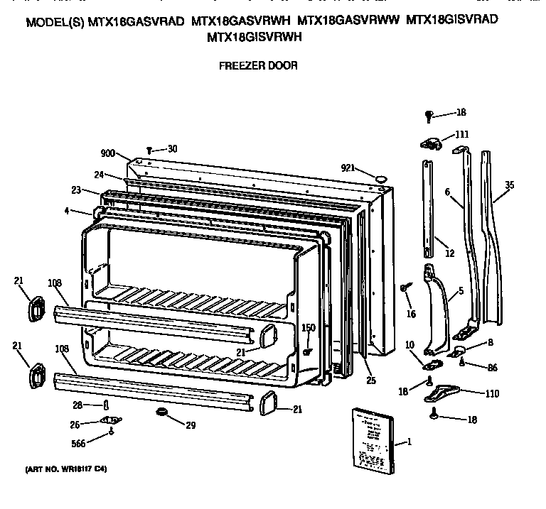 GE MTX18GASVRWW freezer door diagram