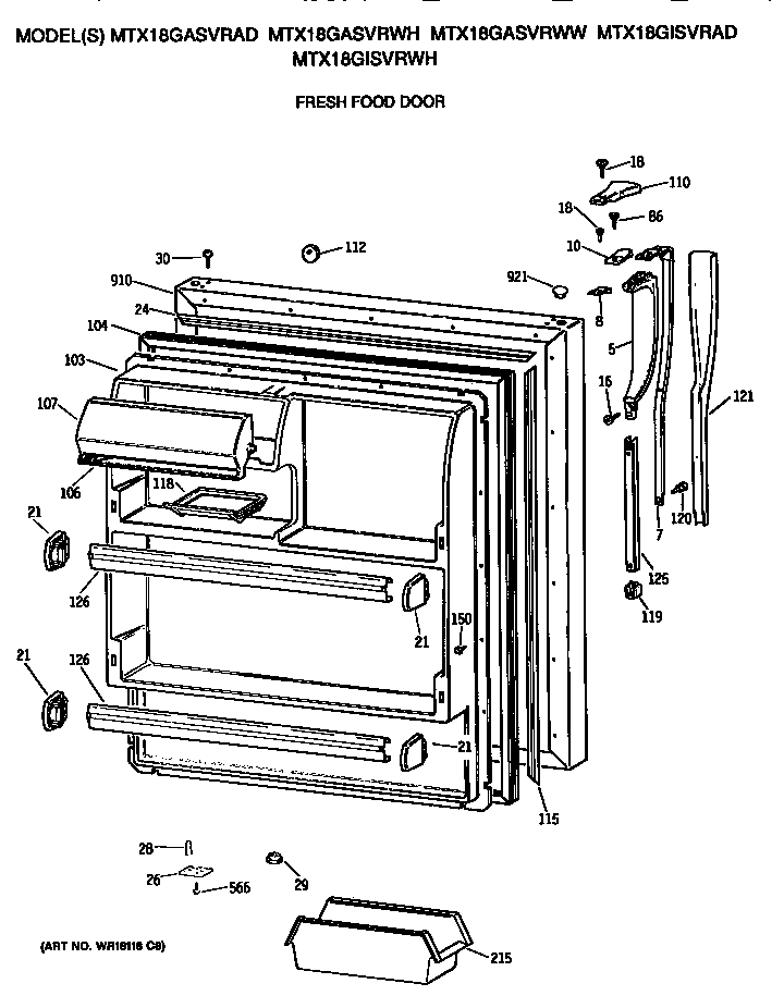 GE MTX18GASVRWW fresh food door diagram