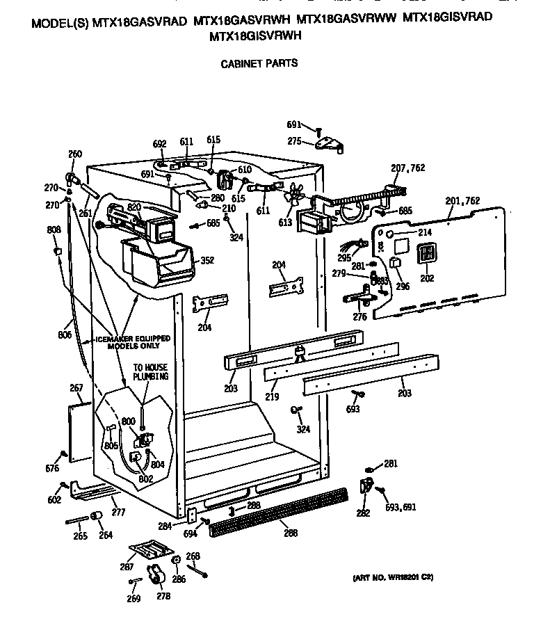 GE MTX18GASVRWW cabinet diagram