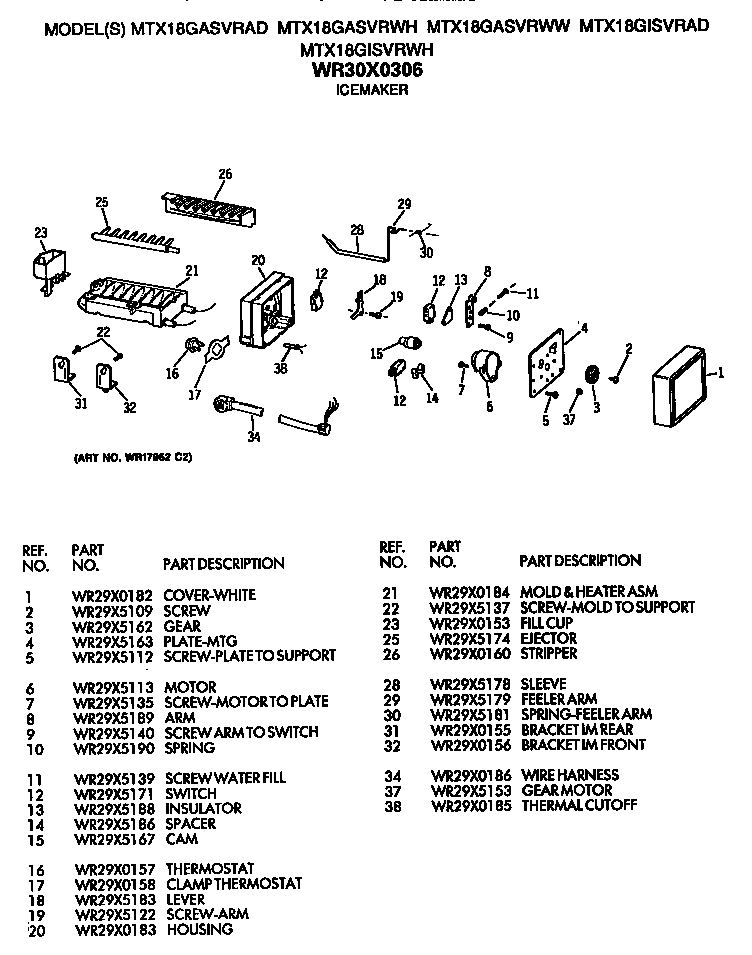 GE MTX18GASVRWW icemaker diagram
