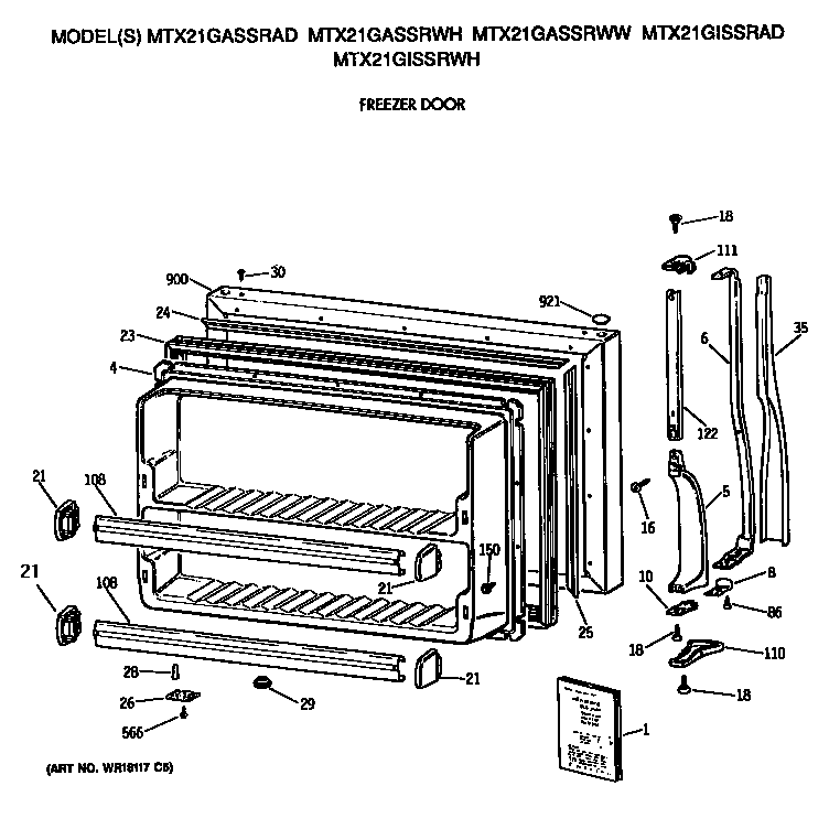 GE MTX21GASSRWW freezer door diagram