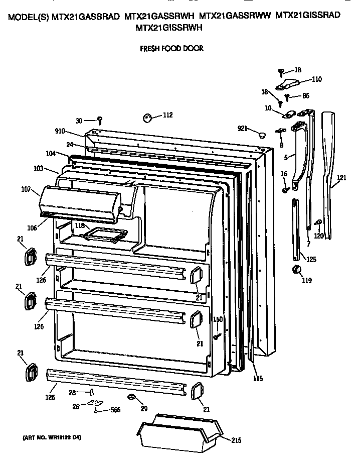 GE MTX21GASSRWW fresh food door diagram