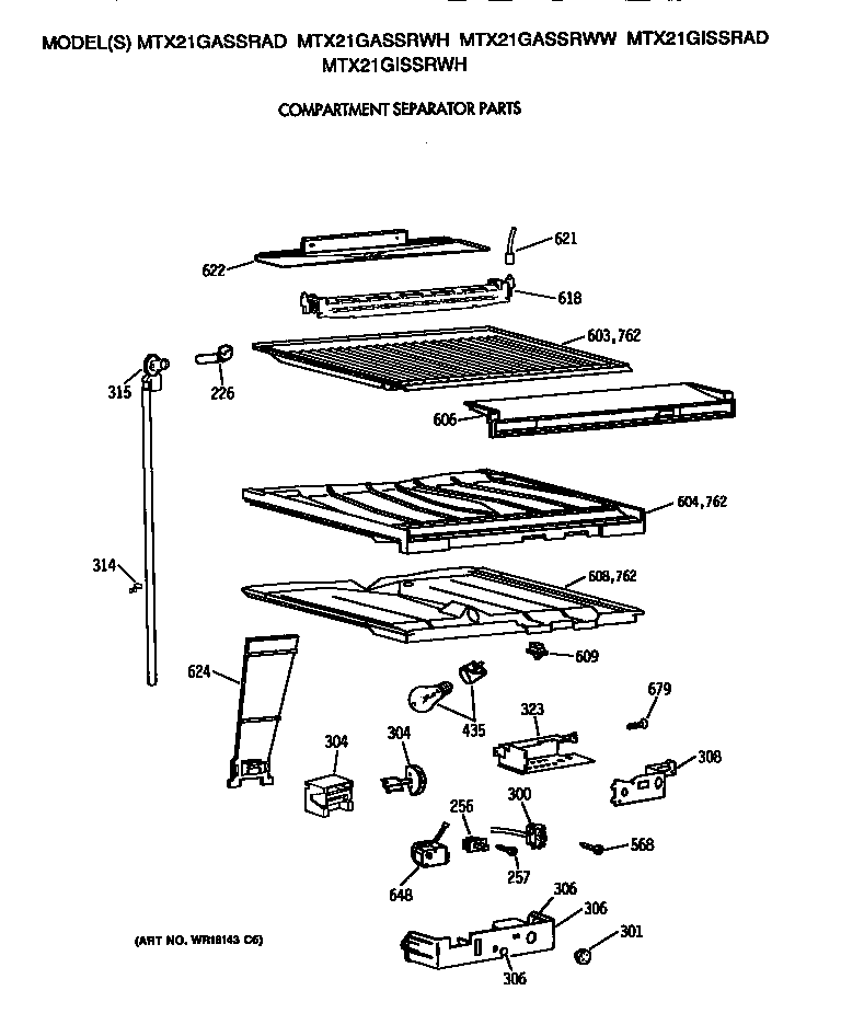 GE MTX21GASSRWW compartment separator diagram