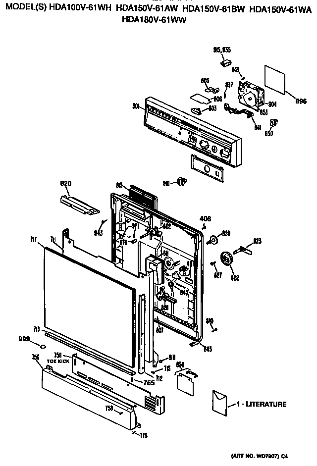 Hotpoint HDA200V-61BA front/control panel diagram