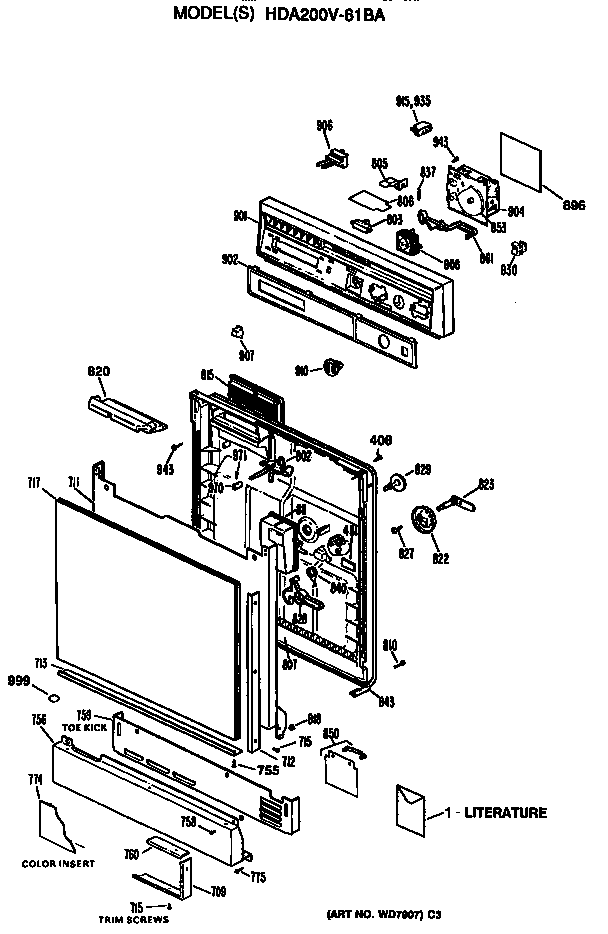 Hotpoint HDA200V-61BA front/control panel diagram