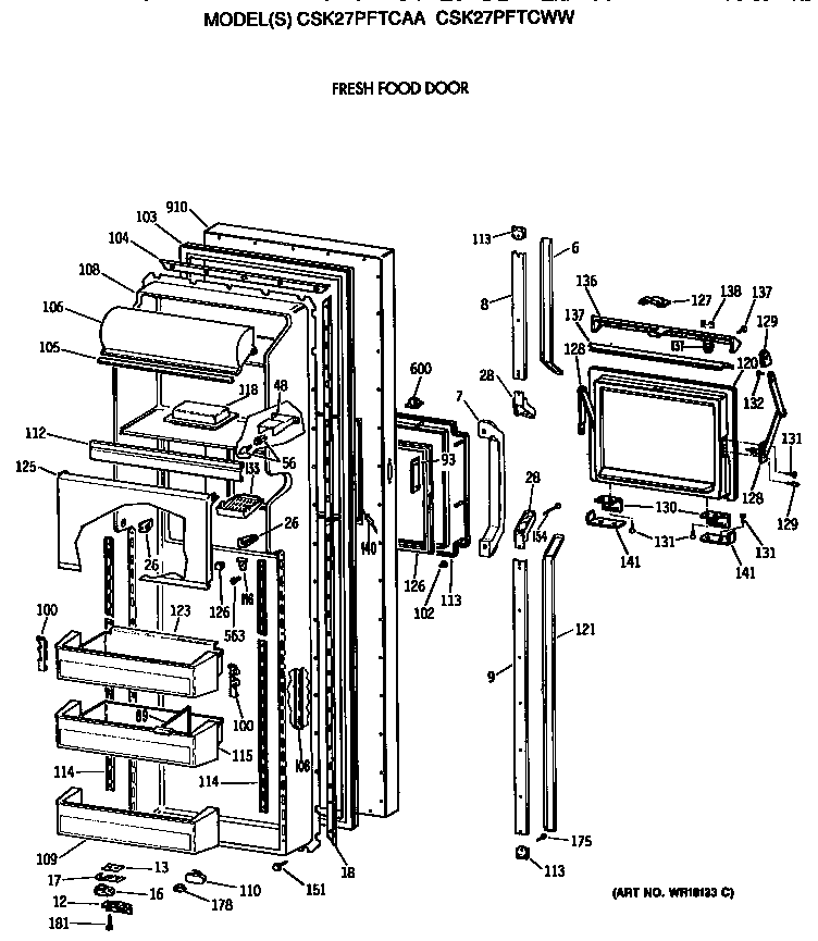 Hotpoint CSK27PFTCAA fresh food door diagram