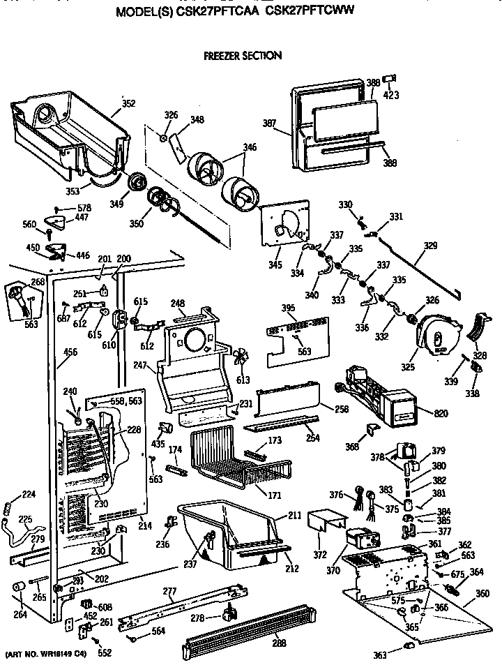 Hotpoint CSK27PFTCAA freezer section diagram