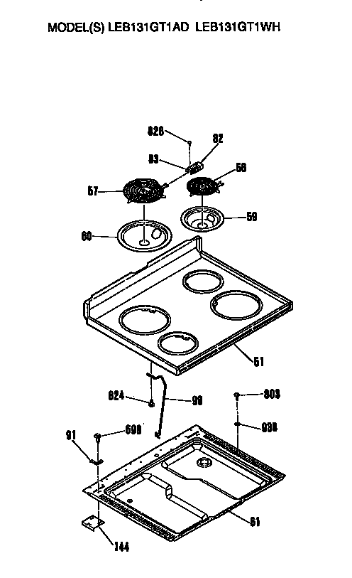 GE LEB131GT1WH cooktop diagram