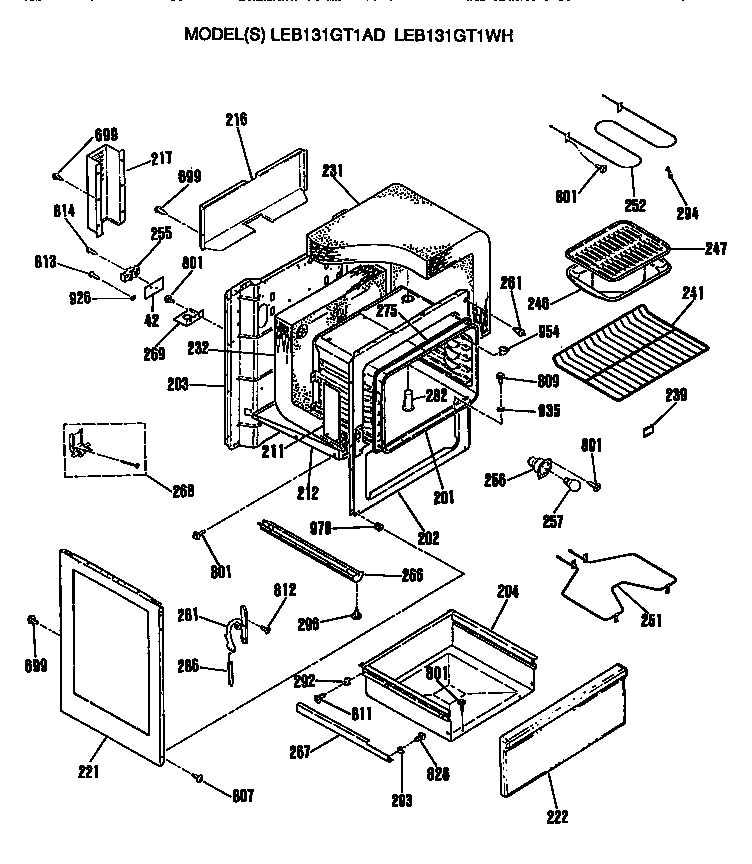 GE LEB131GT1WH main body diagram