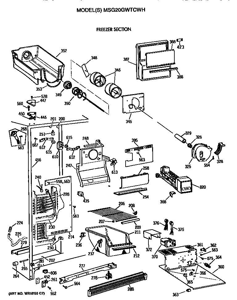 GE MSG20GWTCWH freezer section diagram