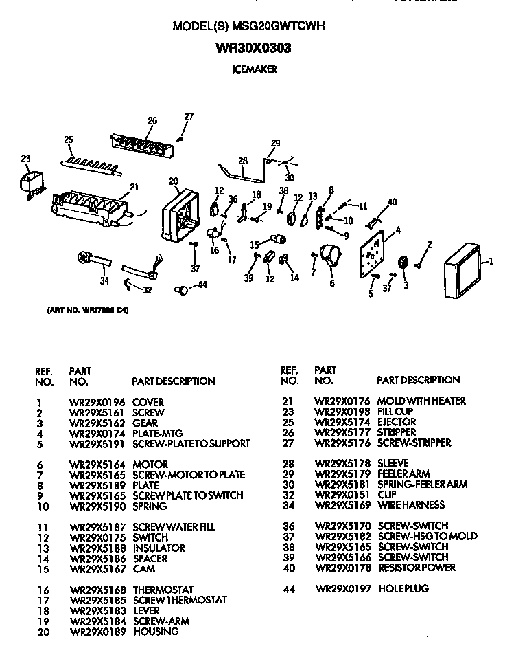 GE MSG20GWTCWH icemaker diagram