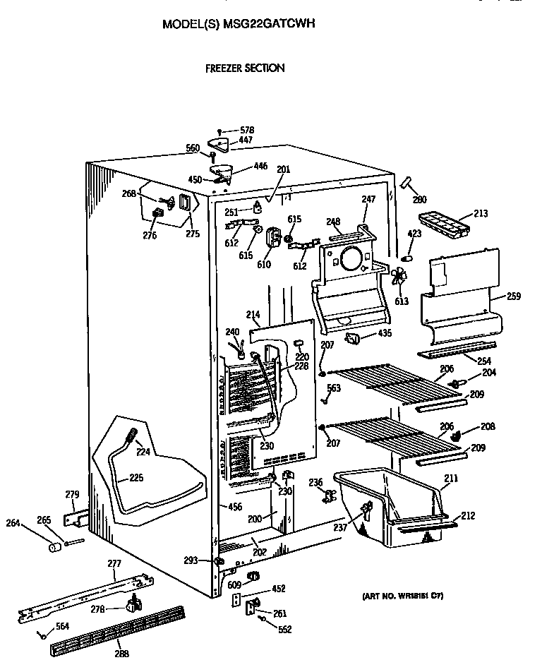 GE MSG22GATCWH freezer section diagram
