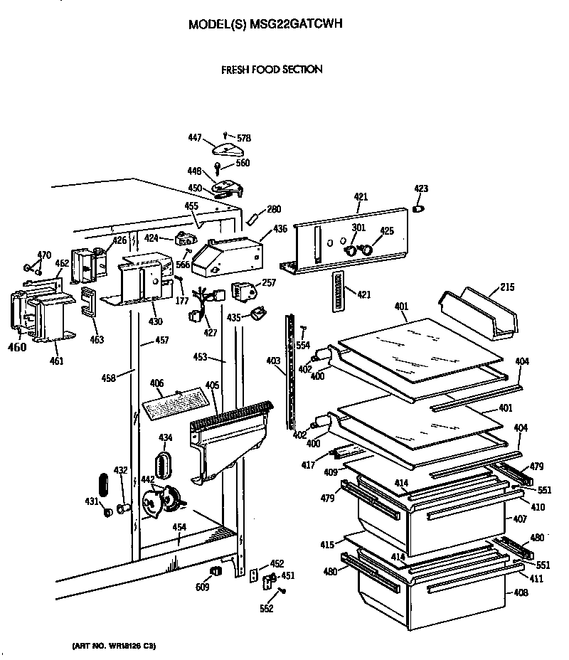 GE MSG22GATCWH fresh food section diagram