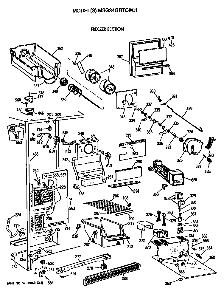 GE MSG24GRTCWH freezer section diagram
