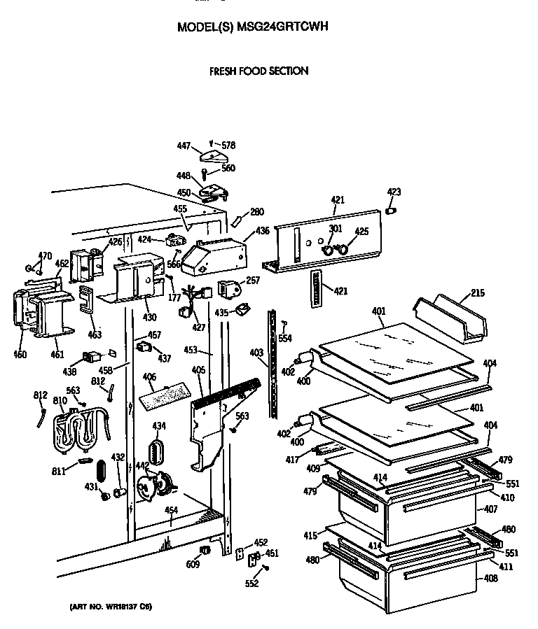 GE MSG24GRTCWH fresh food section diagram