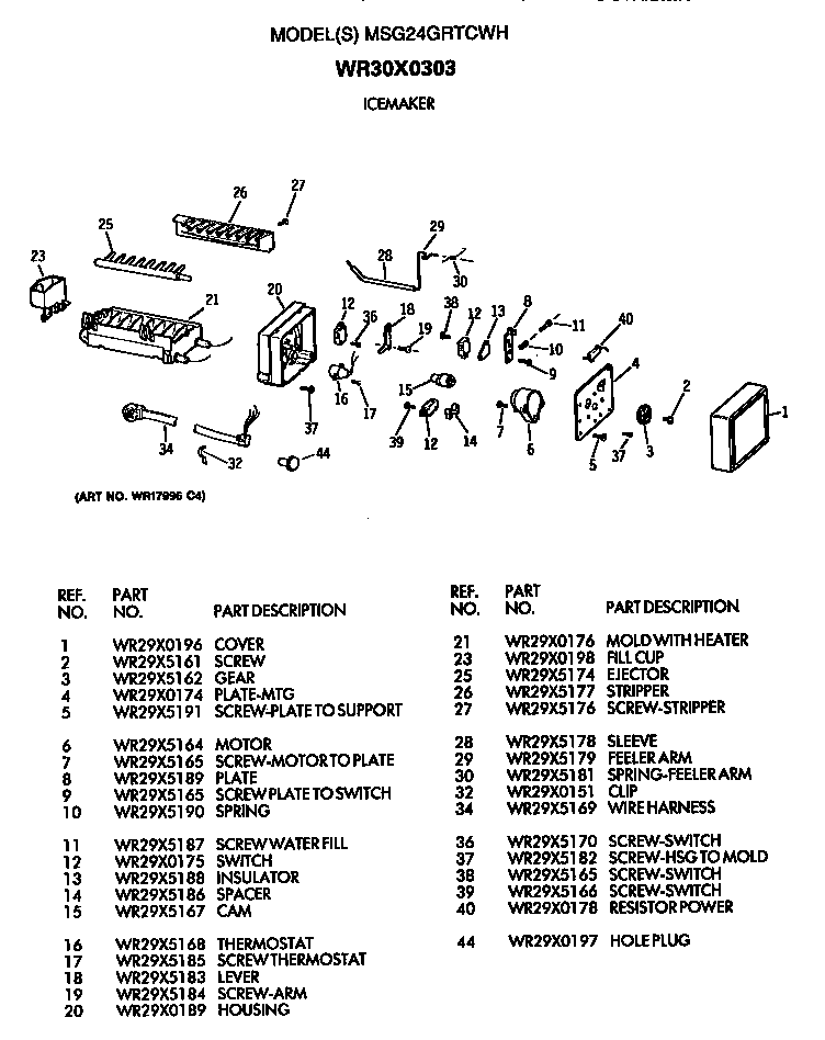 GE MSG24GRTCWH icemaker diagram
