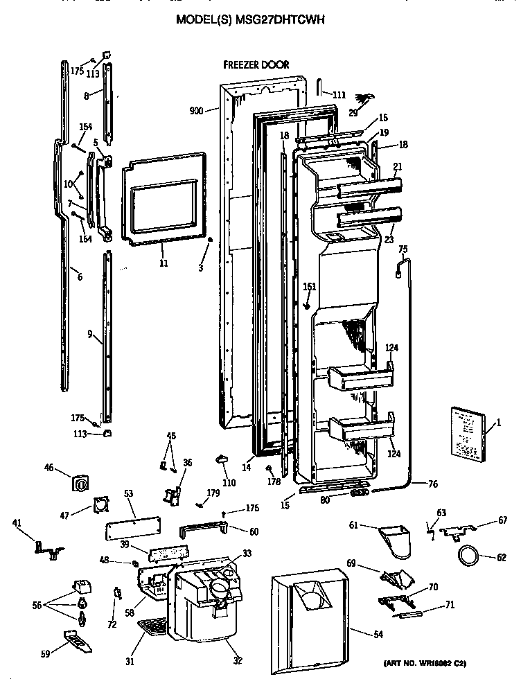 GE MSG27DHTCWH freezer door diagram