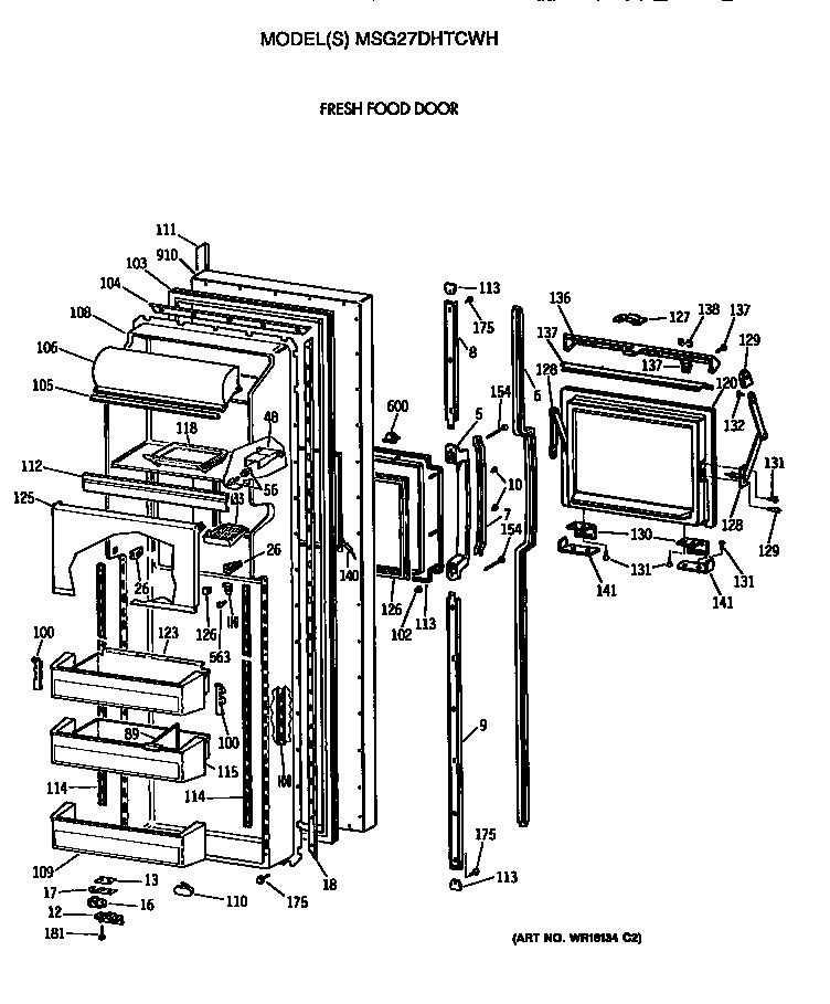 GE MSG27DHTCWH fresh food door diagram