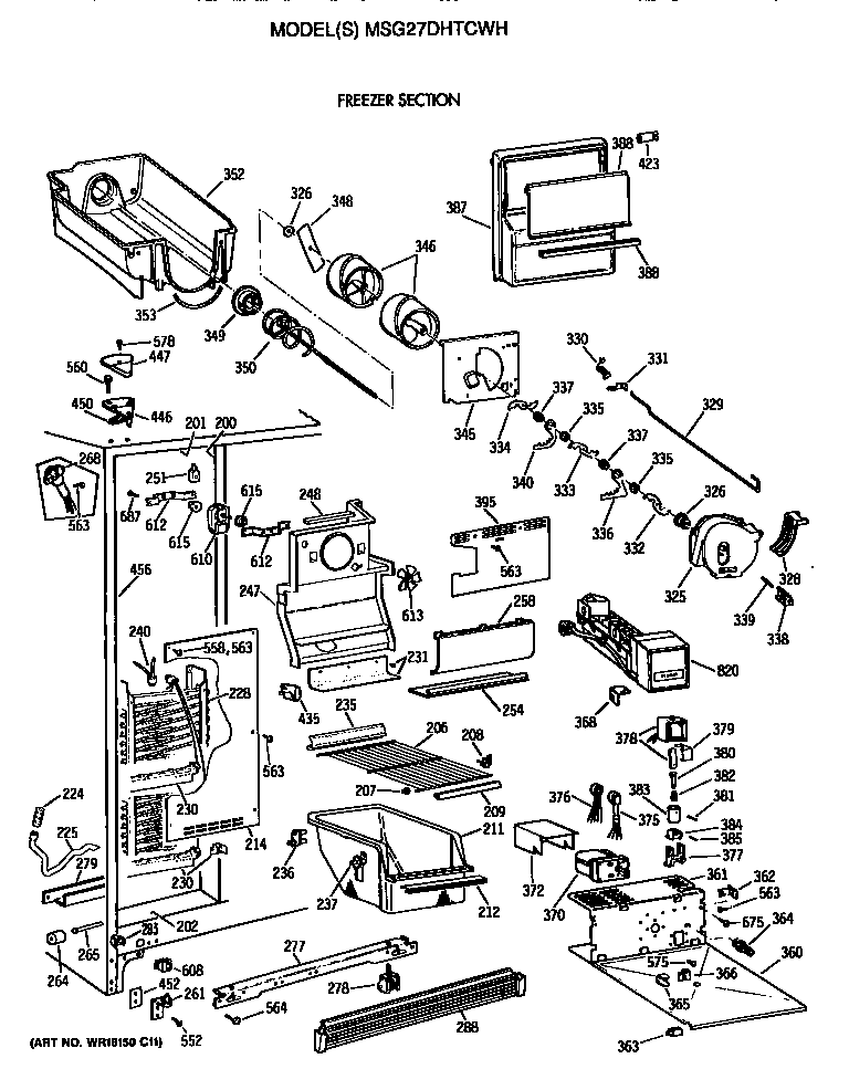 GE MSG27DHTCWH freezer section diagram