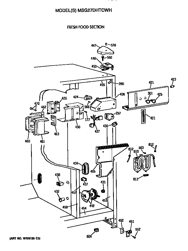 GE MSG27DHTCWH fresh food section diagram