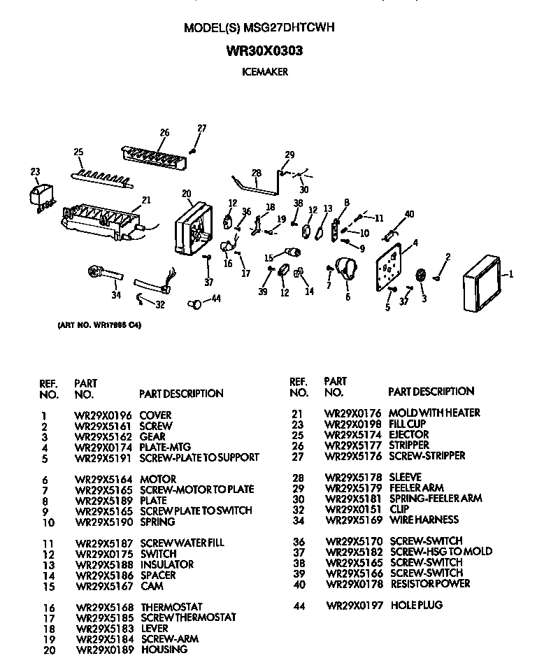 GE MSG27DHTCWH icemaker diagram