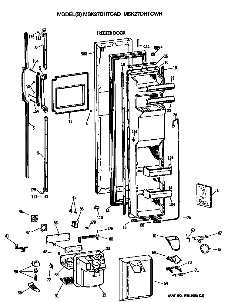 GE MSK27DHTCWH freezer door diagram