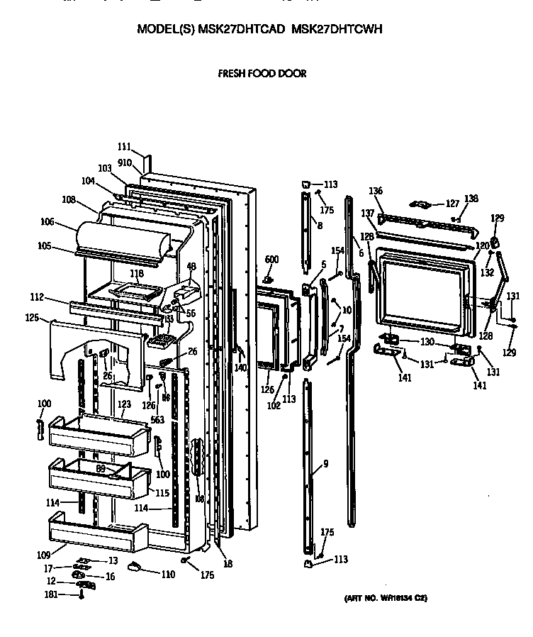 GE MSK27DHTCWH fresh food door diagram