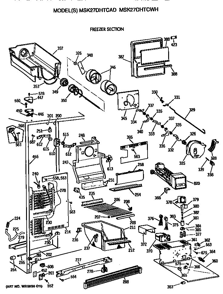 GE MSK27DHTCWH freezer section diagram