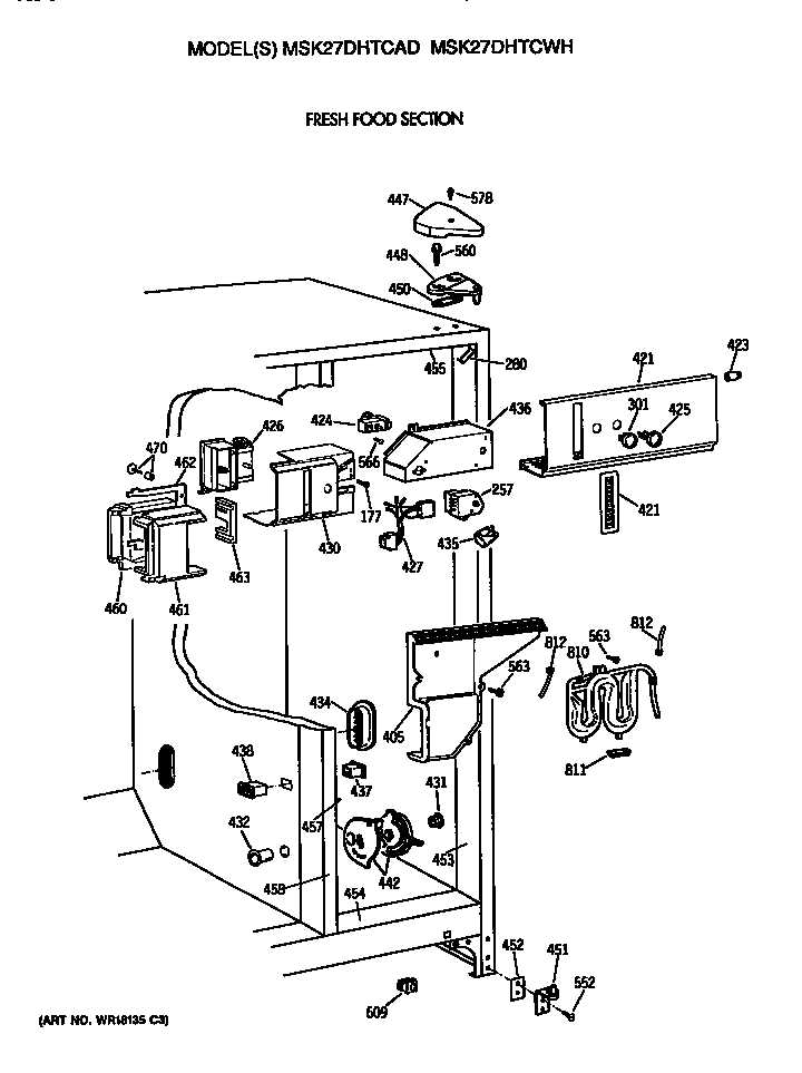GE MSK27DHTCWH fresh food section diagram